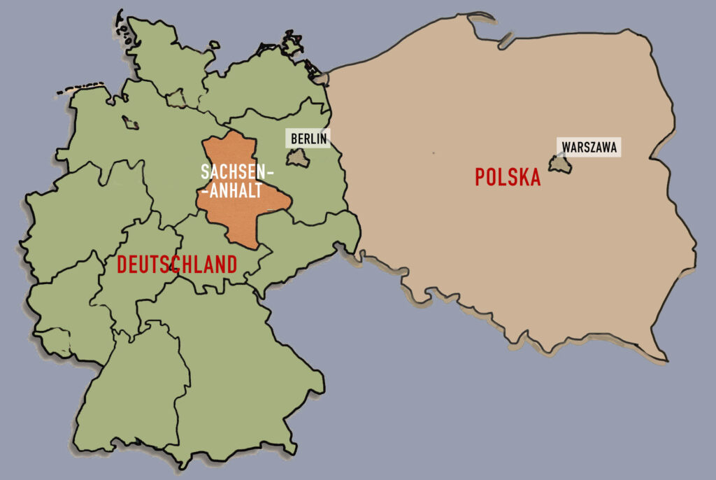 Eine Karte von Deutschland mit Sachsen-Anhalt und Polen.